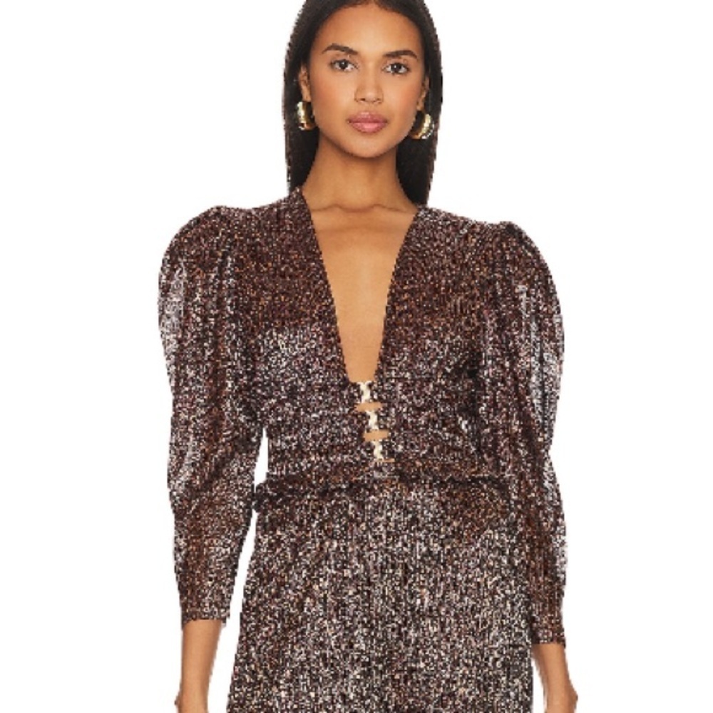 Sabina Musayev Metallic Row Deep V Top in Bronze Ruby Size Medium